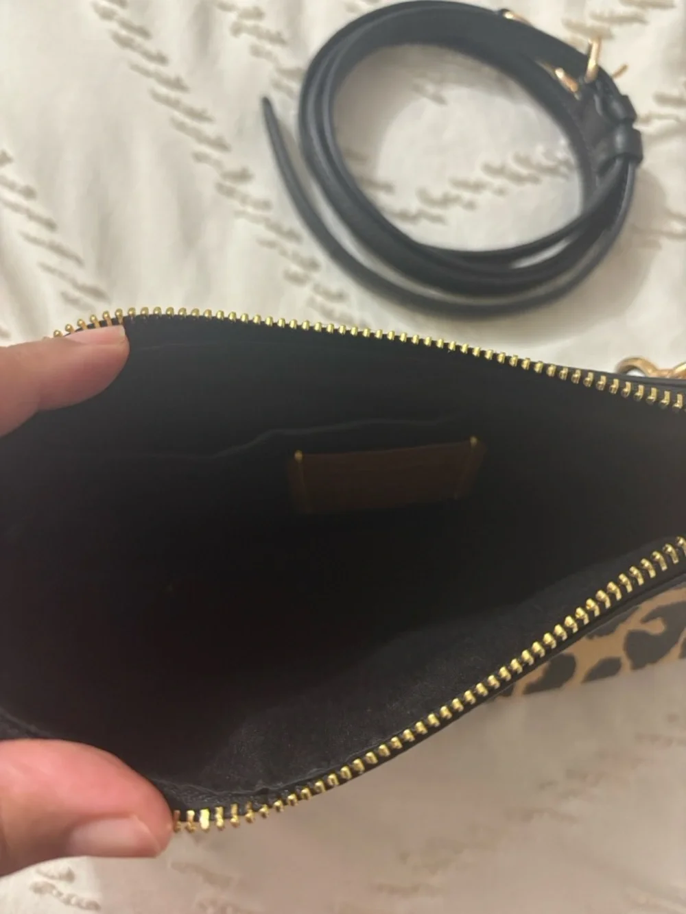 Coach Teri Leopard Print Shoulder Bag in Black & Tan